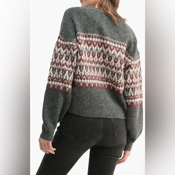 Lush | Women’s grey/maroon/cream wool blend Fair Isle 3button cardigan sweater L - Picture 16 of 16